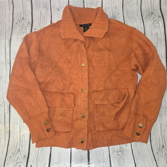 T Tahari Jackets & Blazers - Tahari Jacket Womens XS Orange Long Sleeves Button Up Heavyweight Collared
